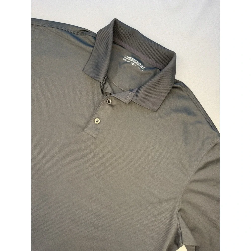 Nike Golf Mens Dri-FIT‎ Black Short Sleeve Polo Shirt 3-Button Mesh Texture XL